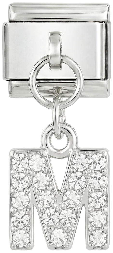 Letter M with stones, Hanging, on Silver