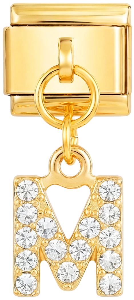 Letter M with stones, Hanging, on Gold