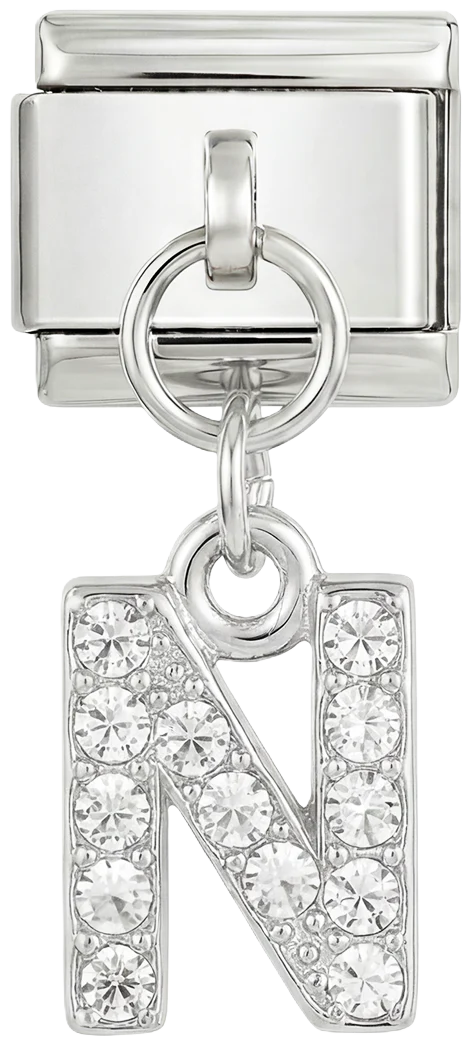 Letter N with stones, Hanging, on Silver