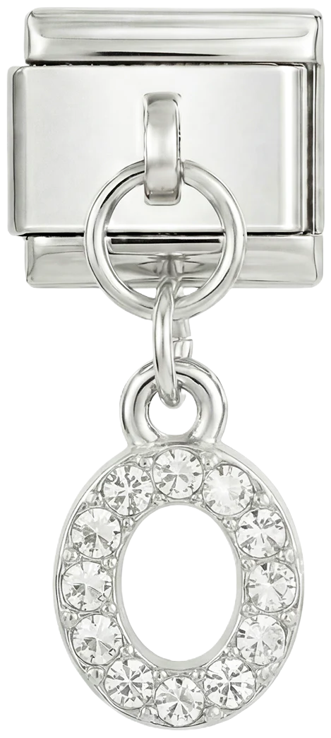 Letter O with stones, Hanging, on Silver