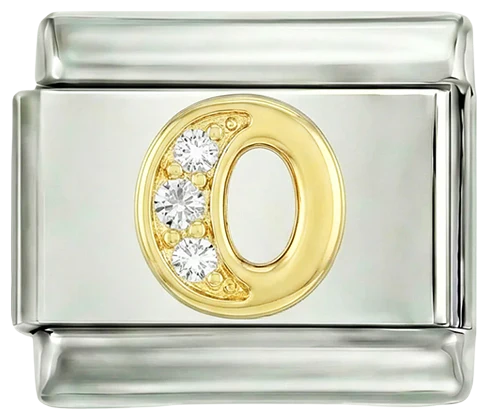 Letter O in Gold with Stones, on Silver