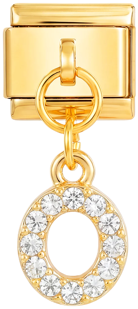Letter O with stones, Hanging, on Gold