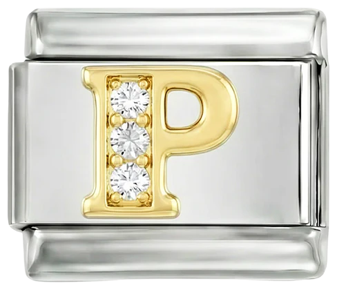 Letter P in Gold with Stones, on Silver