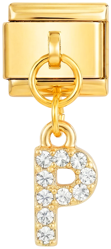 Letter P with stones, Hanging, on Gold