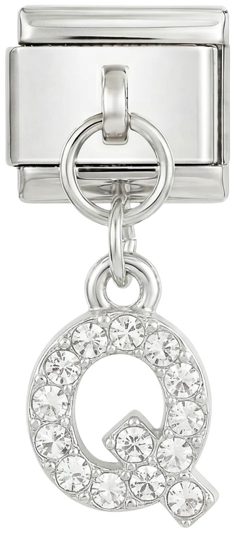 Letter Q with stones, Hanging, on Silver