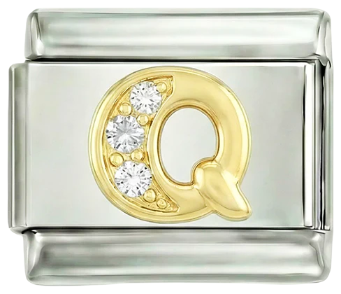 Letter Q in Gold with Stones, on Silver