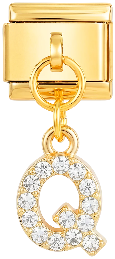 Letter Q with stones, Hanging, on Gold