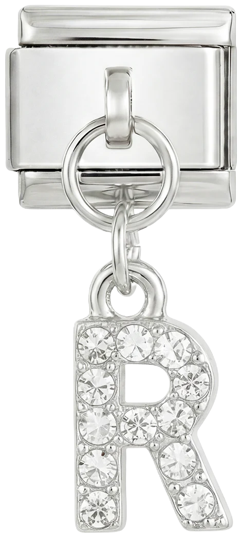 Letter R with stones, Hanging, on Silver