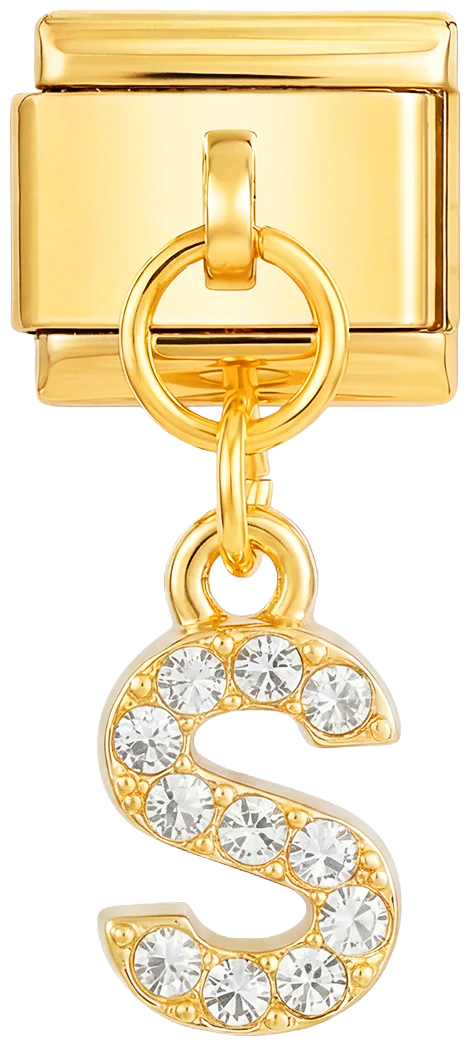 Letter S with stones, Hanging, on Gold