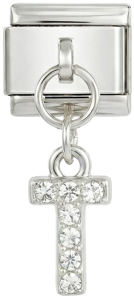 Letter T with stones, Hanging, on Silver