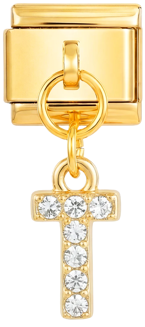Letter T with stones, Hanging, on Gold