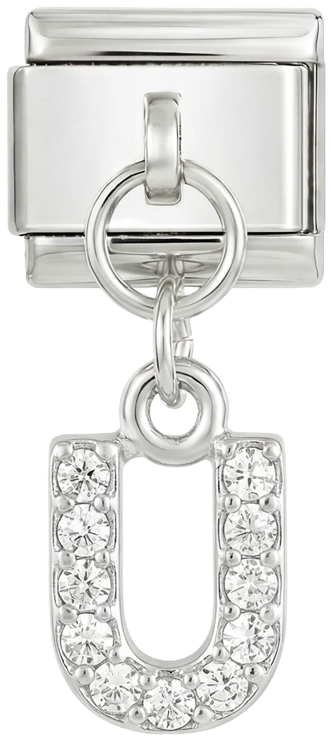 Letter U with stones, Hanging, on Silver