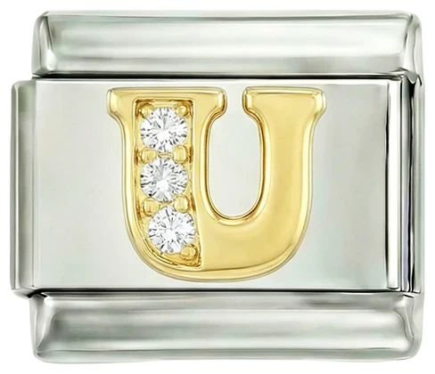 Letter U in Gold with Stones, on Silver