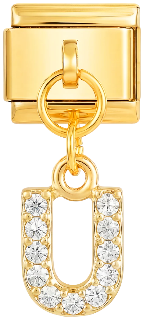 Letter U with stones, Hanging, on Gold