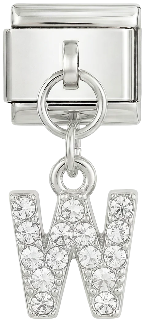 Letter W with stones, Hanging, on Silver