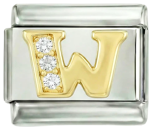 Letter W in Gold with Stones, on Silver