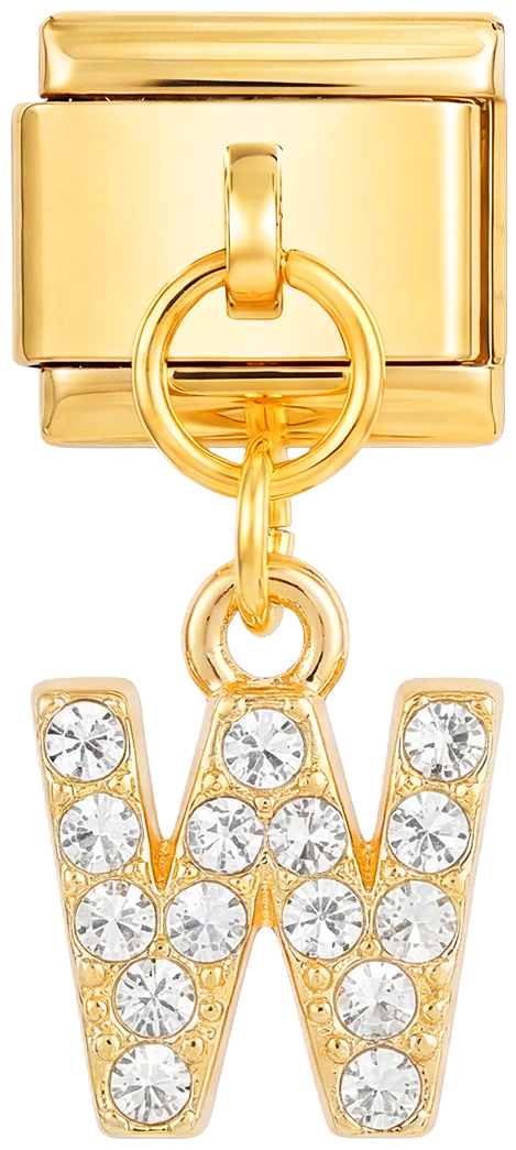 Letter W with stones, Hanging, on Gold