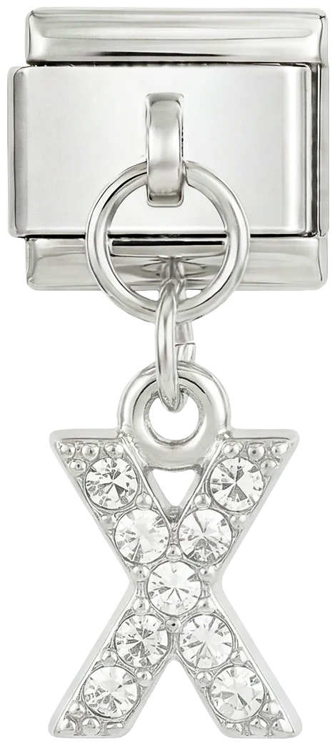 Letter X,with stones Hanging, on Silver