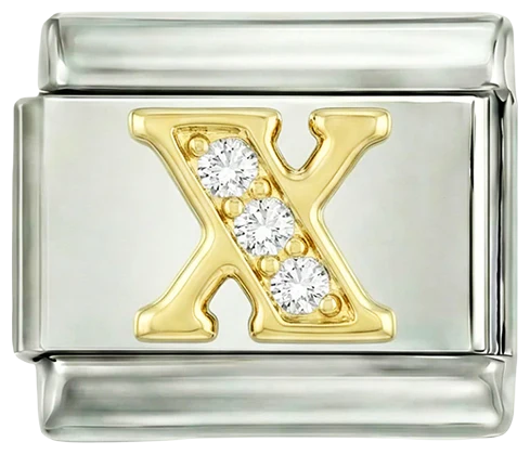 Letter X in Gold with Stones, on Silver