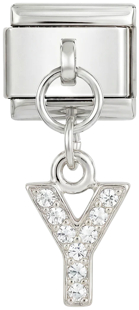 Letter Y with stones, Hanging, on Silver