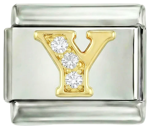 Letter Y in Gold with Stones, on Silver