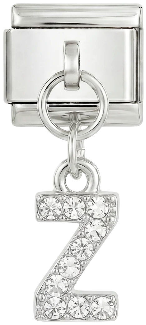 Letter Z with stones, Hanging, on Silver