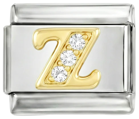 Letter Z in Gold with Stones, on Silver