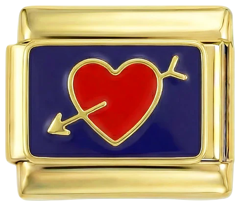 Red Heart Pierced with Gold Arrow on Gold