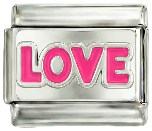 Love Written in Pink on Silver