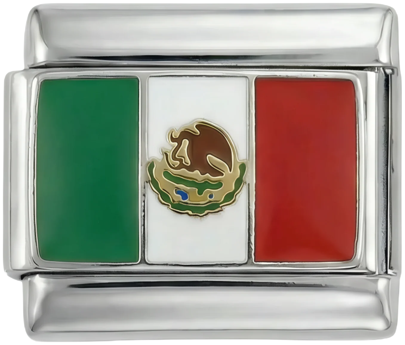 Mexico Flag, on Silver