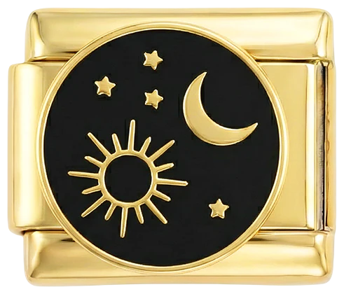 Moon and Sun in Black Circle on Gold