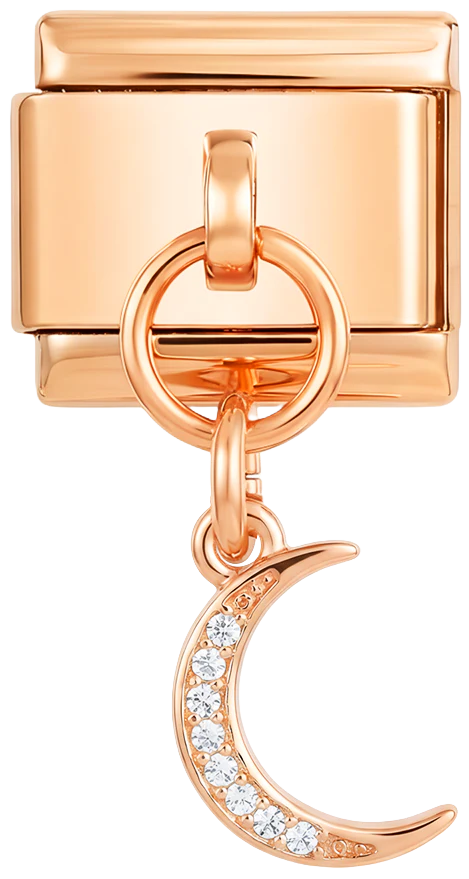 Moon with White Stones, on Rose Gold
