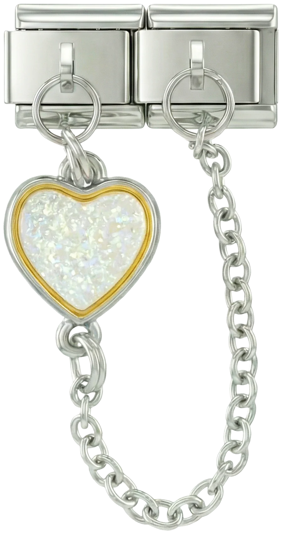 Multicolor Heart, Double Linked Charms, on Silver