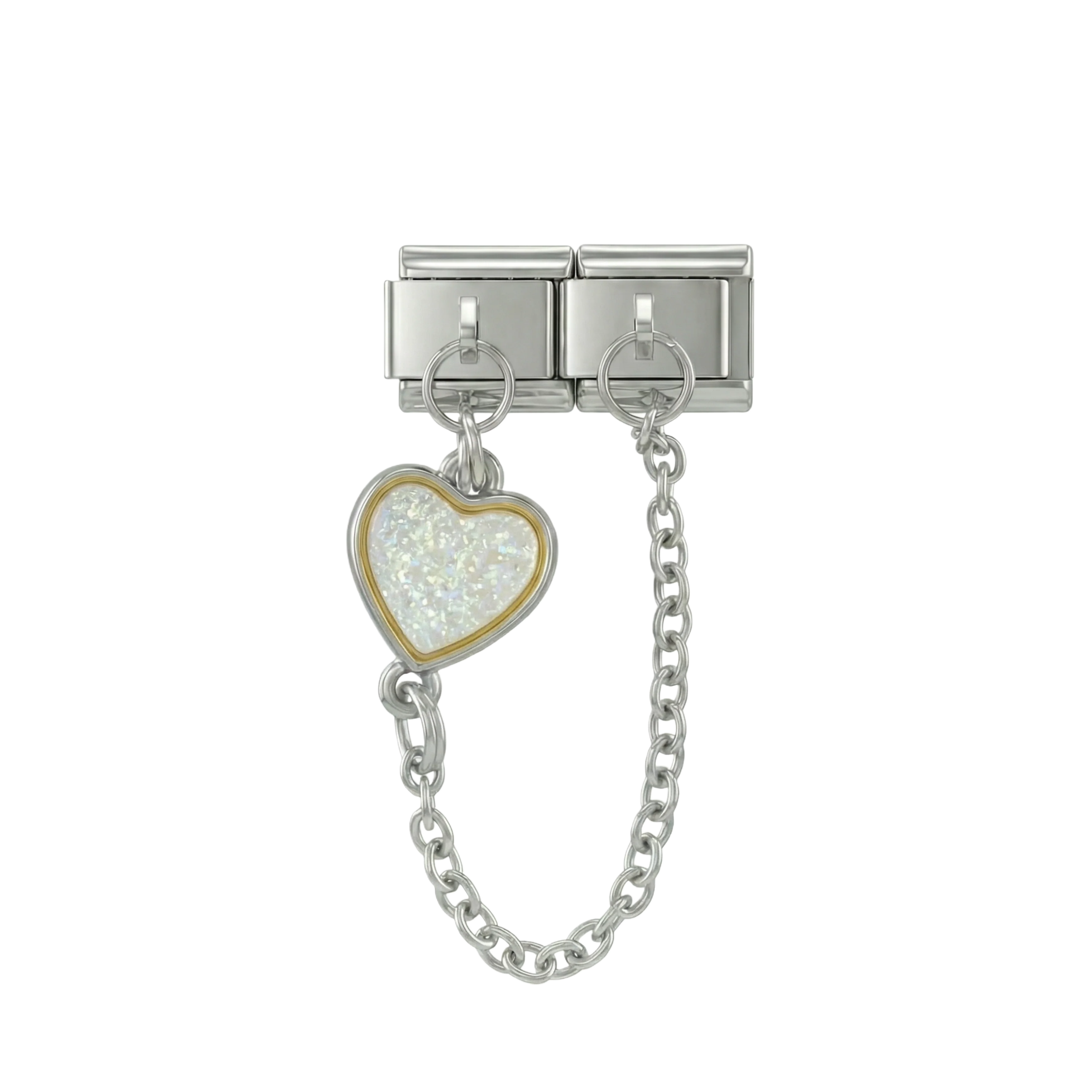 Multicolor Heart, Double Linked Charms, on Silver - Image 2