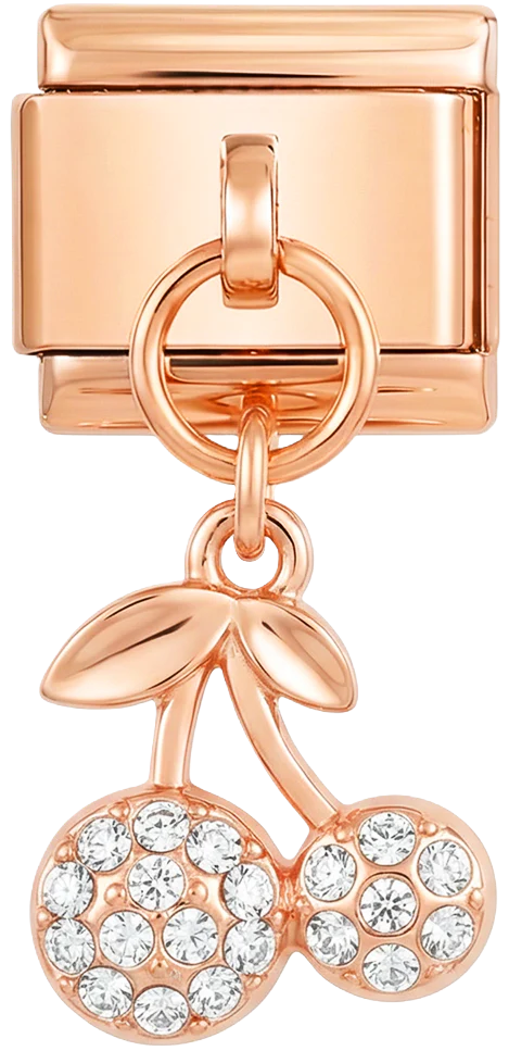 Pair of Cherries with Stones on Rose Gold