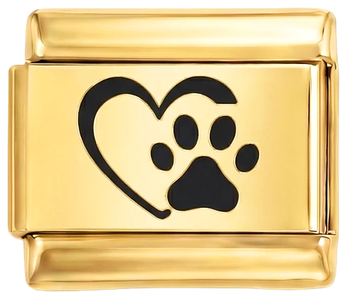Black Heart with Paw on Gold