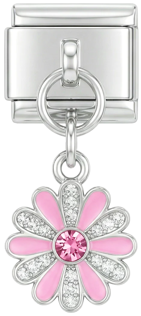 Pink Flower with Stones, on Silver