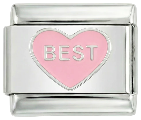 Pink Heart, BEST, on silver