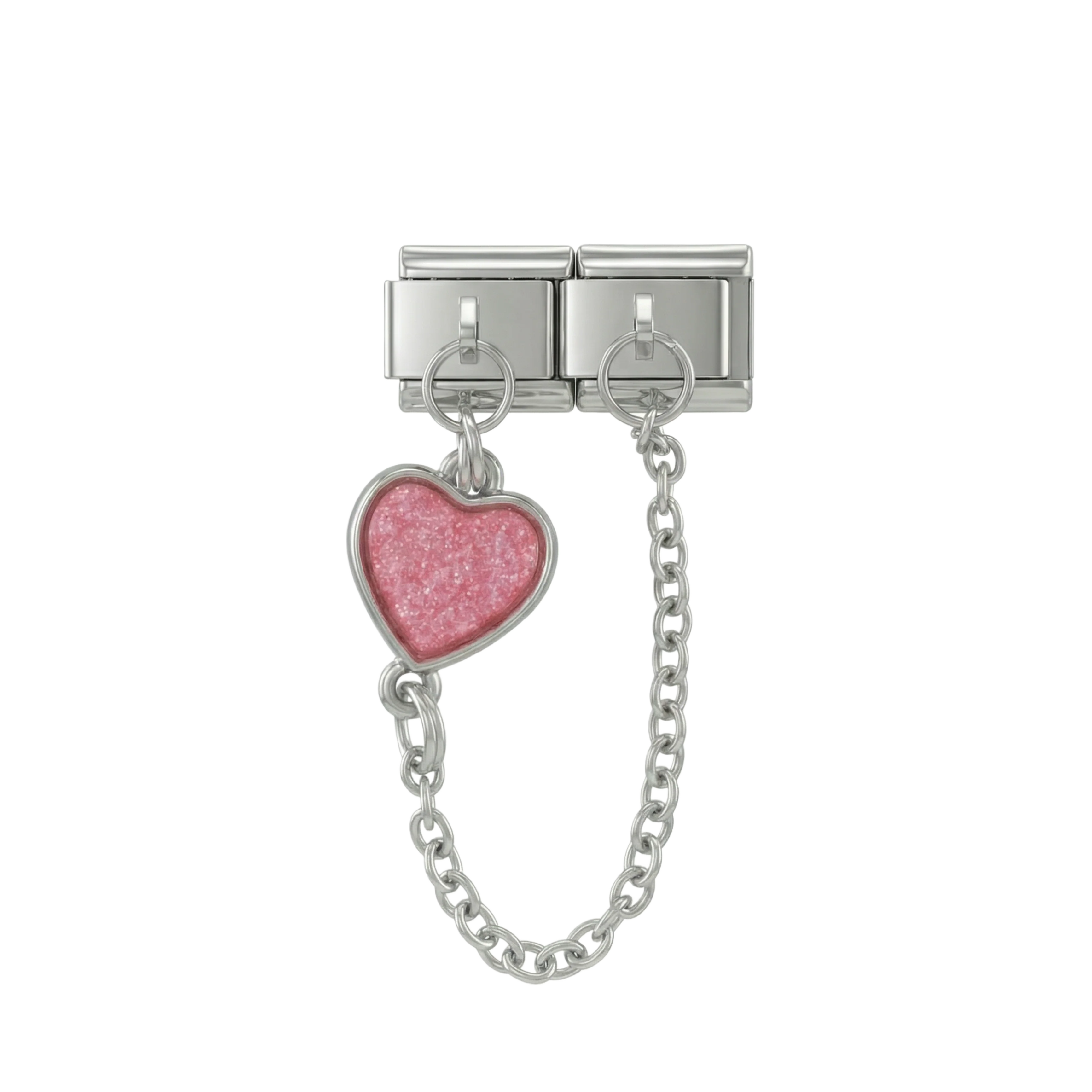 Pink Heart, Double Linked Charms, on Silver - Image 2