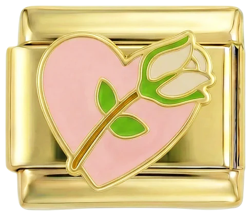 Pink Heart with White Rose on Gold