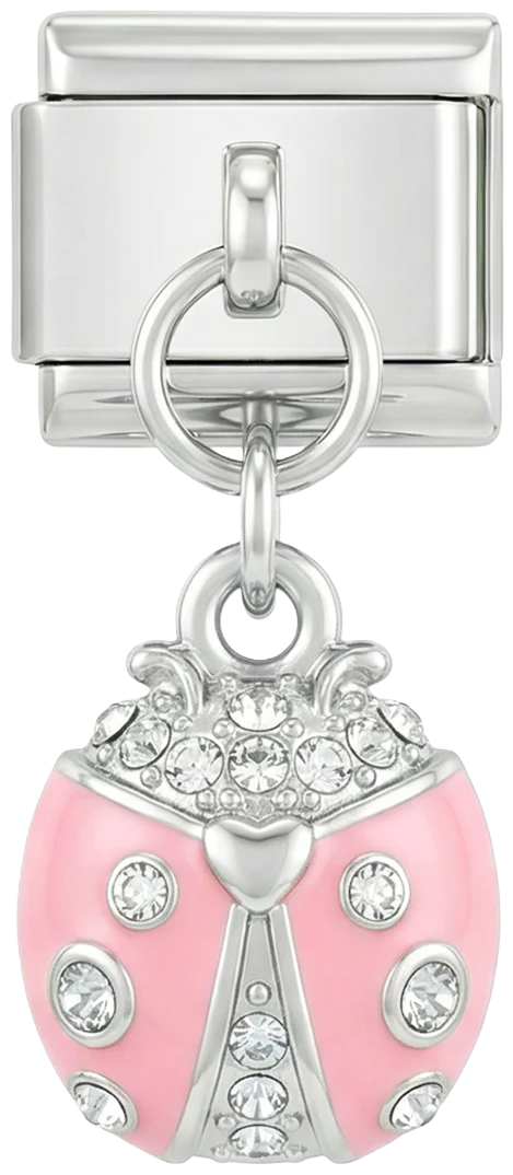 Pink Ladybug with Stones, on Silver