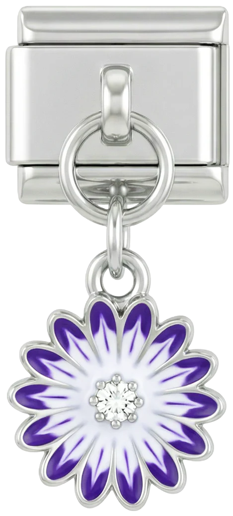 Purple Daisy with Stone, on Silver