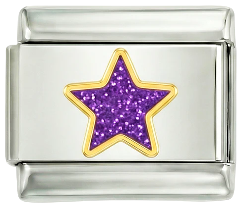 Purple Star with Glitter, on Silver