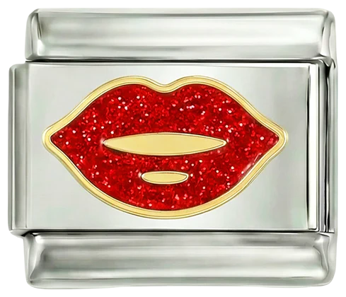 Red Sparkly Lips on Silver