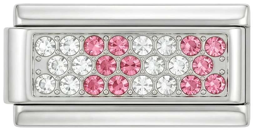 Silver Plate with Pink & White Stones, Double, on Silver