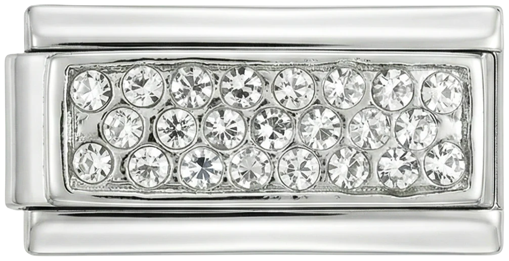 Silver Plate with White Stones, Double, on Silver