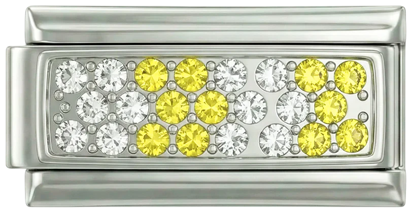 Silver Plate with Yellow & White Stones, Double, on Silver