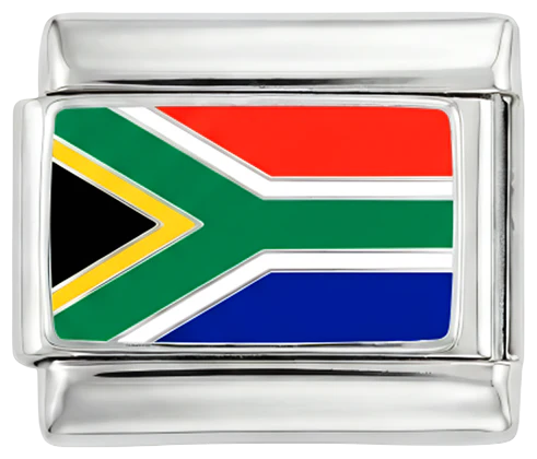 South Africa Flag, on Silver