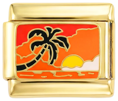 Sunset with Palm Tree on Gold