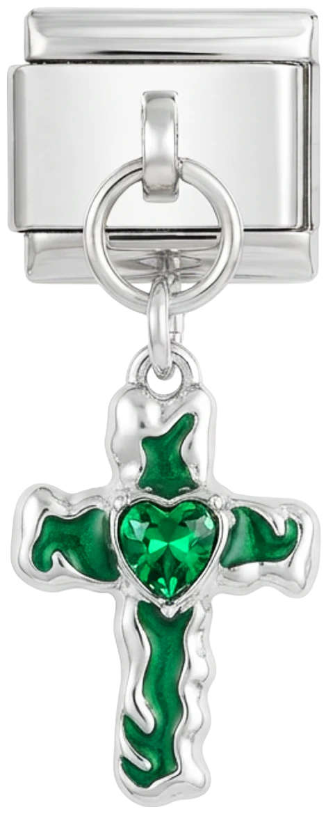 Turquoise Cross with Heart, on Silver